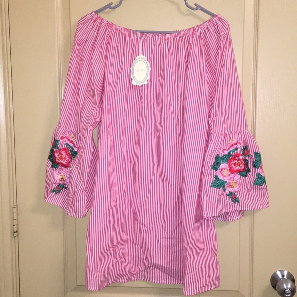 Off the Shoulder Coral Floral Tunic